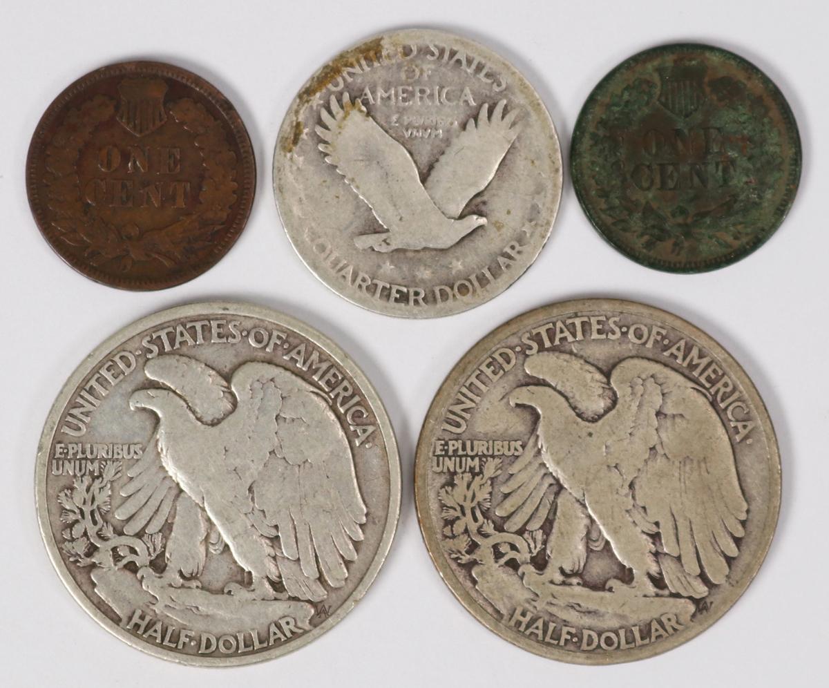 1942 & 1943 Walking Liberty Silver Halves, Faded Date Barber Quarter &