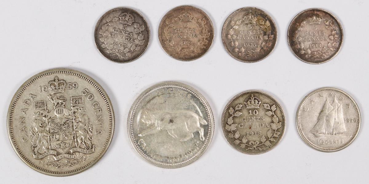 8 Canadian Silver Coins