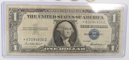 1957 $1 Blue Seal Silver Certificate Star Note & 9 Buffalo Nickels