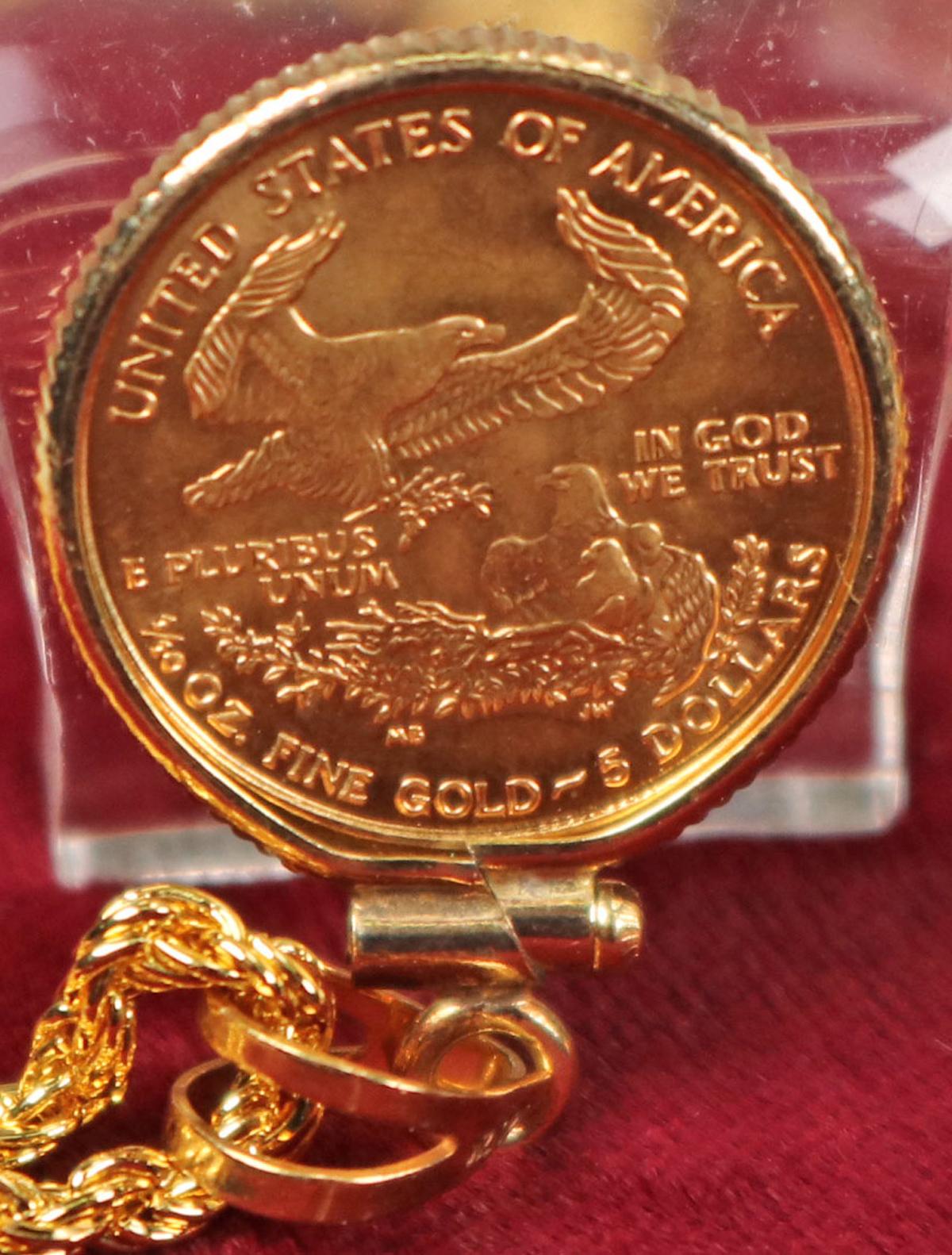American Eagle Gold (1/10 ounce) $5 Coin, Bingo Pendant, Bracelet & Silver Ring