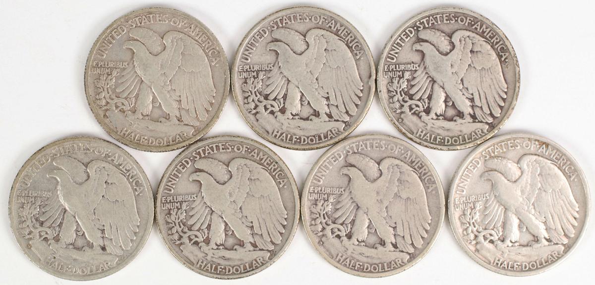 7 Walking Liberty Silver Half Dollars