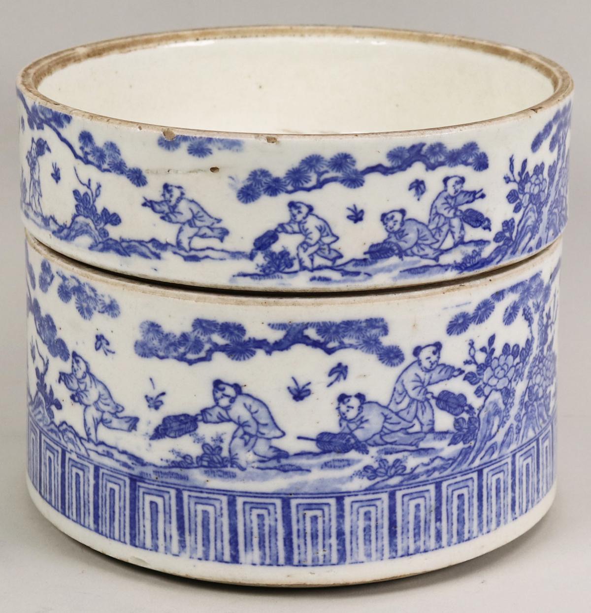 Chinese Blue & White Porcelain 2 Piece Jar