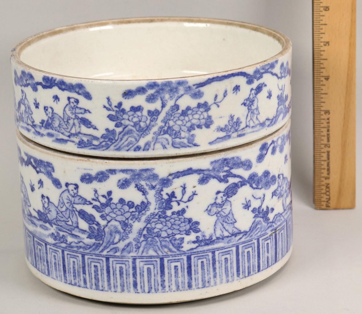 Chinese Blue & White Porcelain 2 Piece Jar