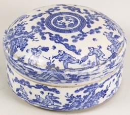 Chinese Blue & White Porcelain Round Trinket Box