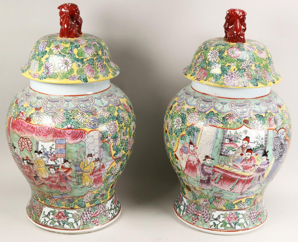 Pair of Large Chinese Porcelain Ginger Jars