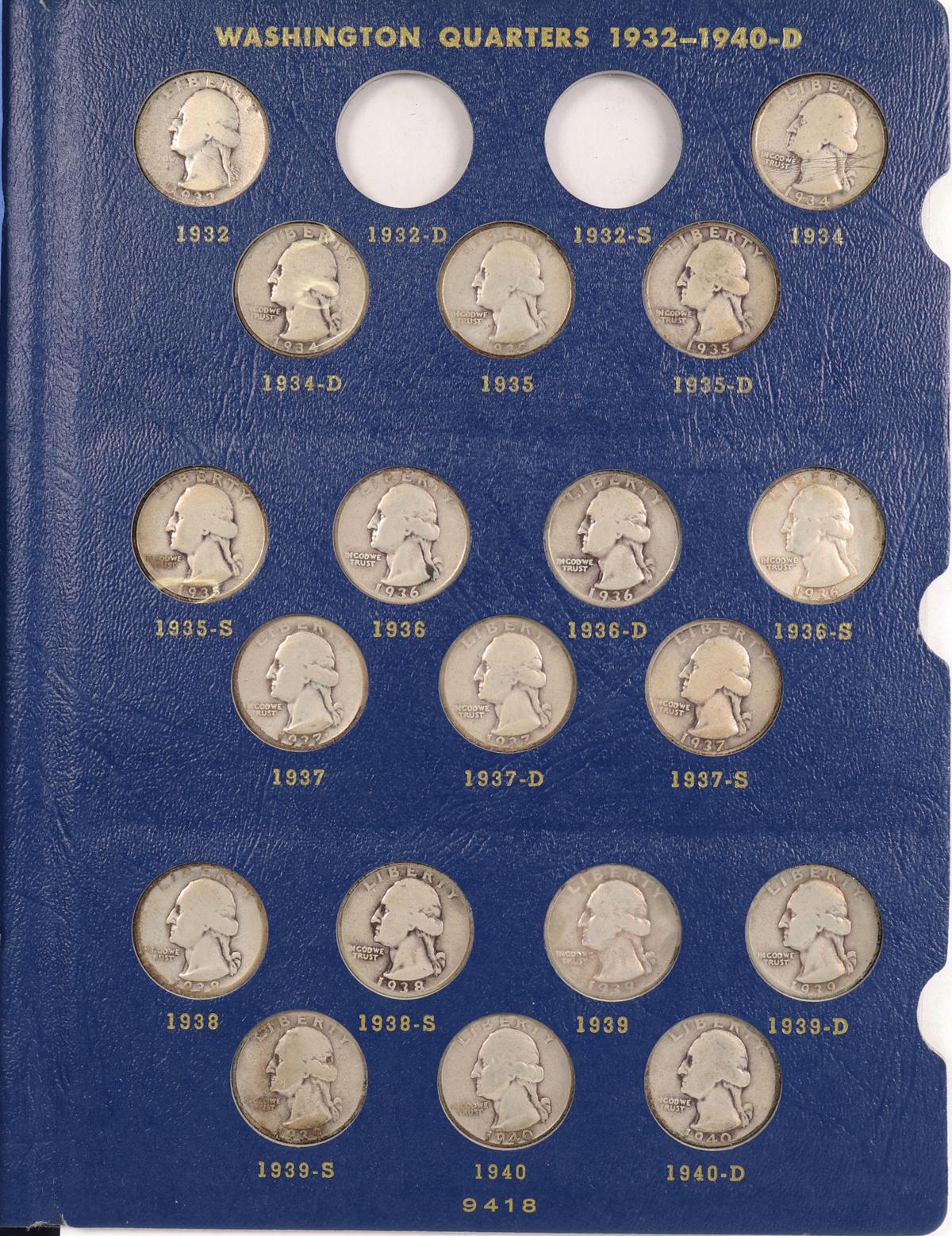 Washington Silver Quarter Book 1932-1964, incomplete(missing 2)