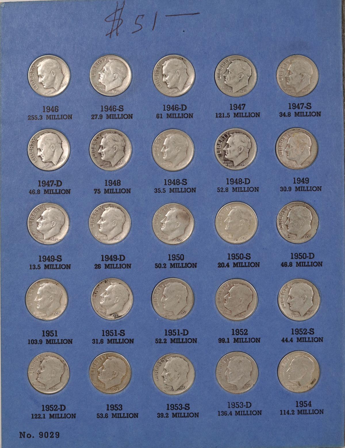 Roosevelt Dime Book 1946-1967 (Note 8 are NOT silver)