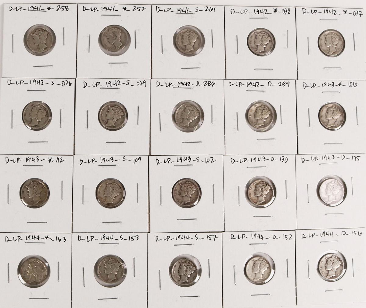 20 Mercury Dimes, Various  dates/mints