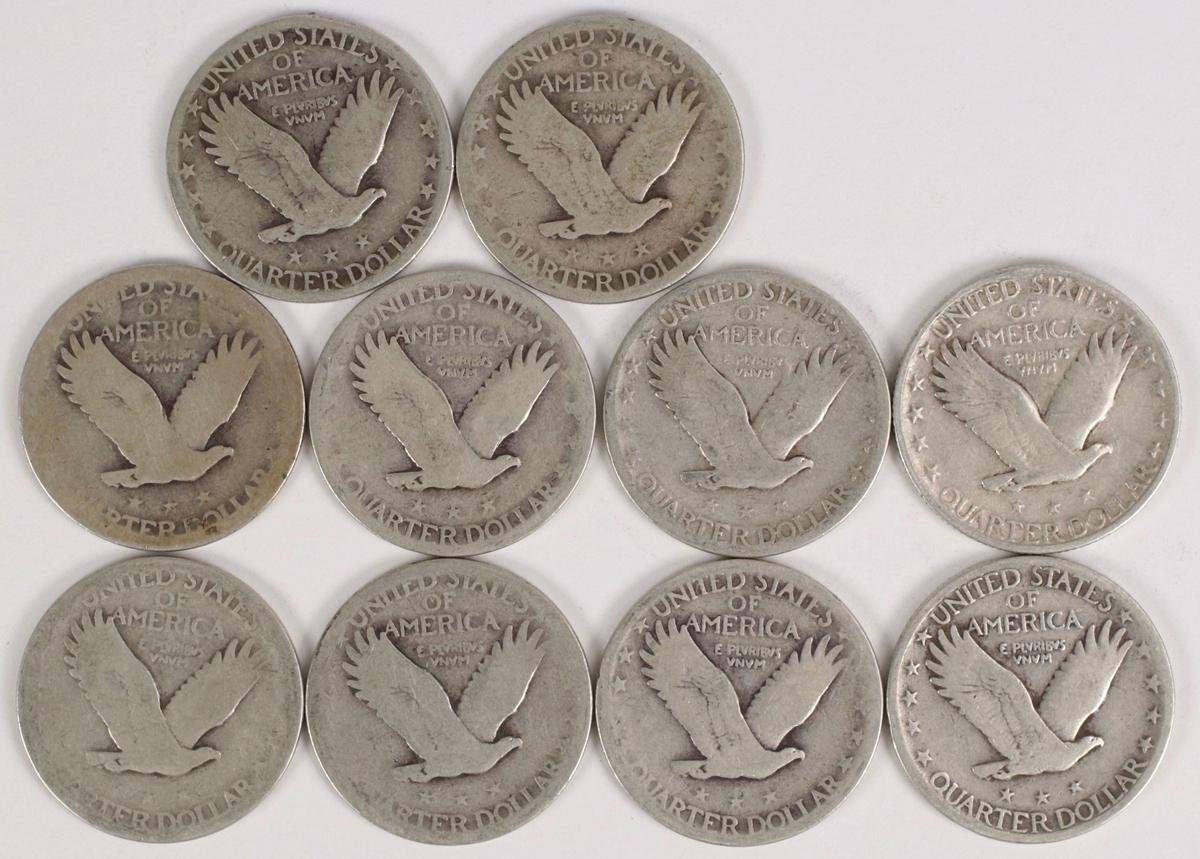 10 Standing Liberty Quarters, various dates/mints