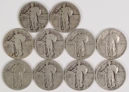 10 Standing Liberty Quarters, various dates/mints