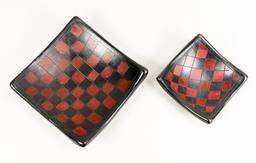 Decorative Checkerboard Style Pottery Trays - Bowls