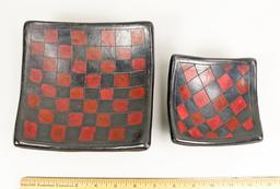 Decorative Checkerboard Style Pottery Trays - Bowls