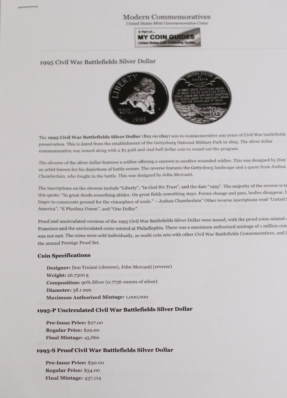 1995-S Civil War Battlefield Union Case w/Commemorative  Silver Dollar & Clad Half