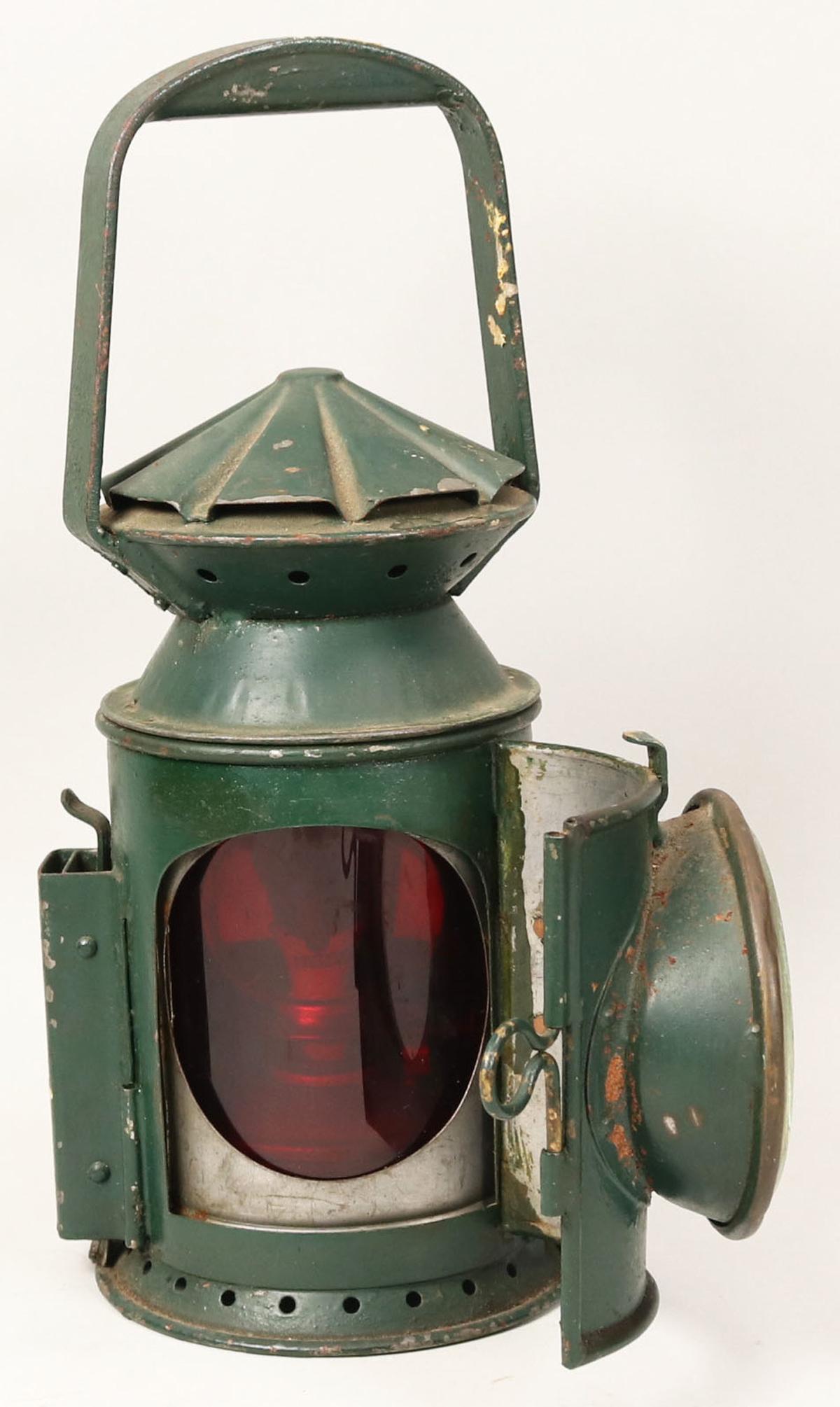 Antique Railroad Red/Blue Turn Lens Oil Lantern