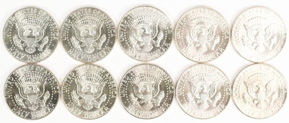 10 1964-D Kennedy Half Dollars (90% Silver)