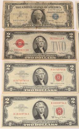 3 1976 $2 Federal Reserve notes with US stamp, &