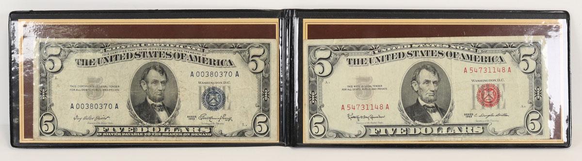 1953 $5 Blue Seal Silver Certificate & 1963 $5 Red Seal Note