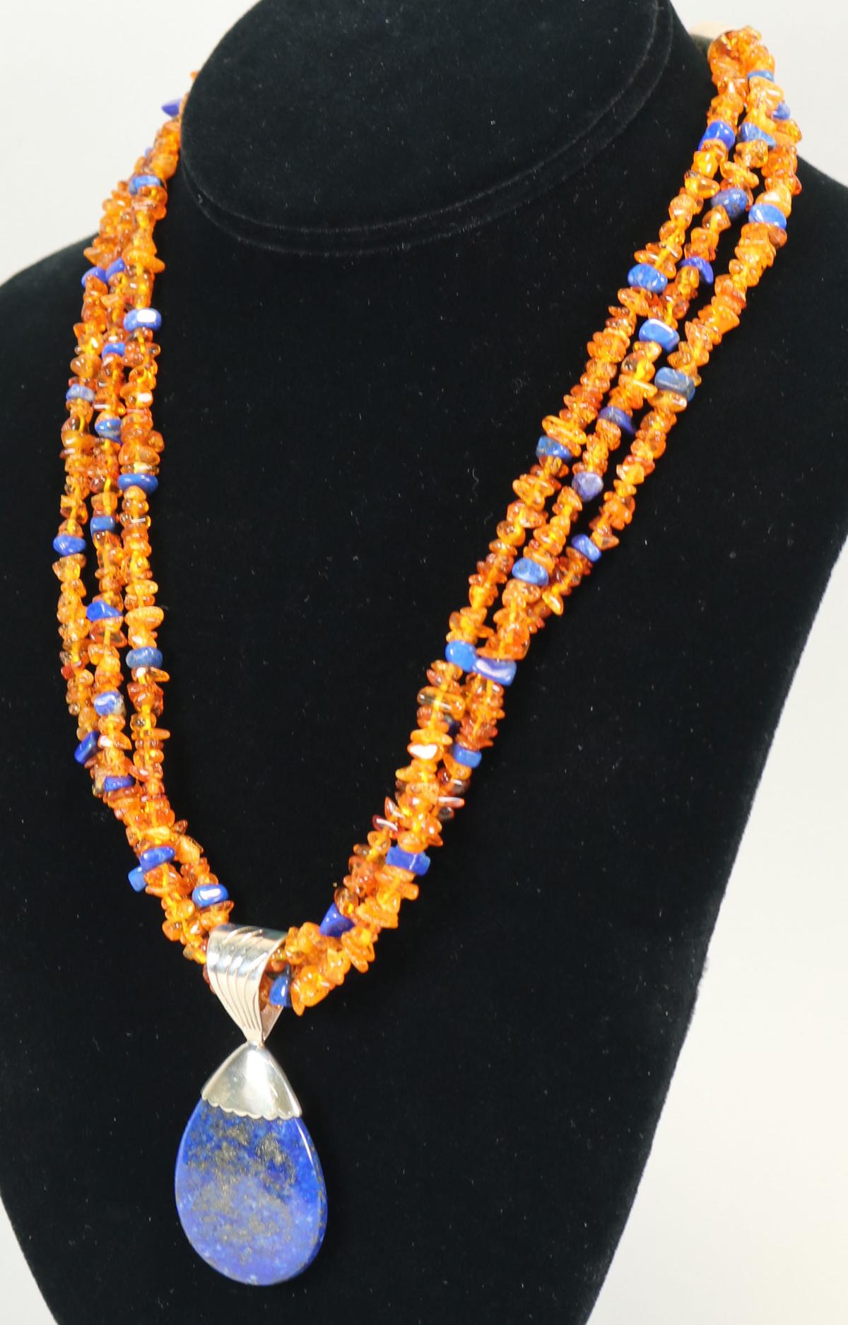 DTR Jay King 3-Strand Amber & Blue Colored Gemstone Necklace