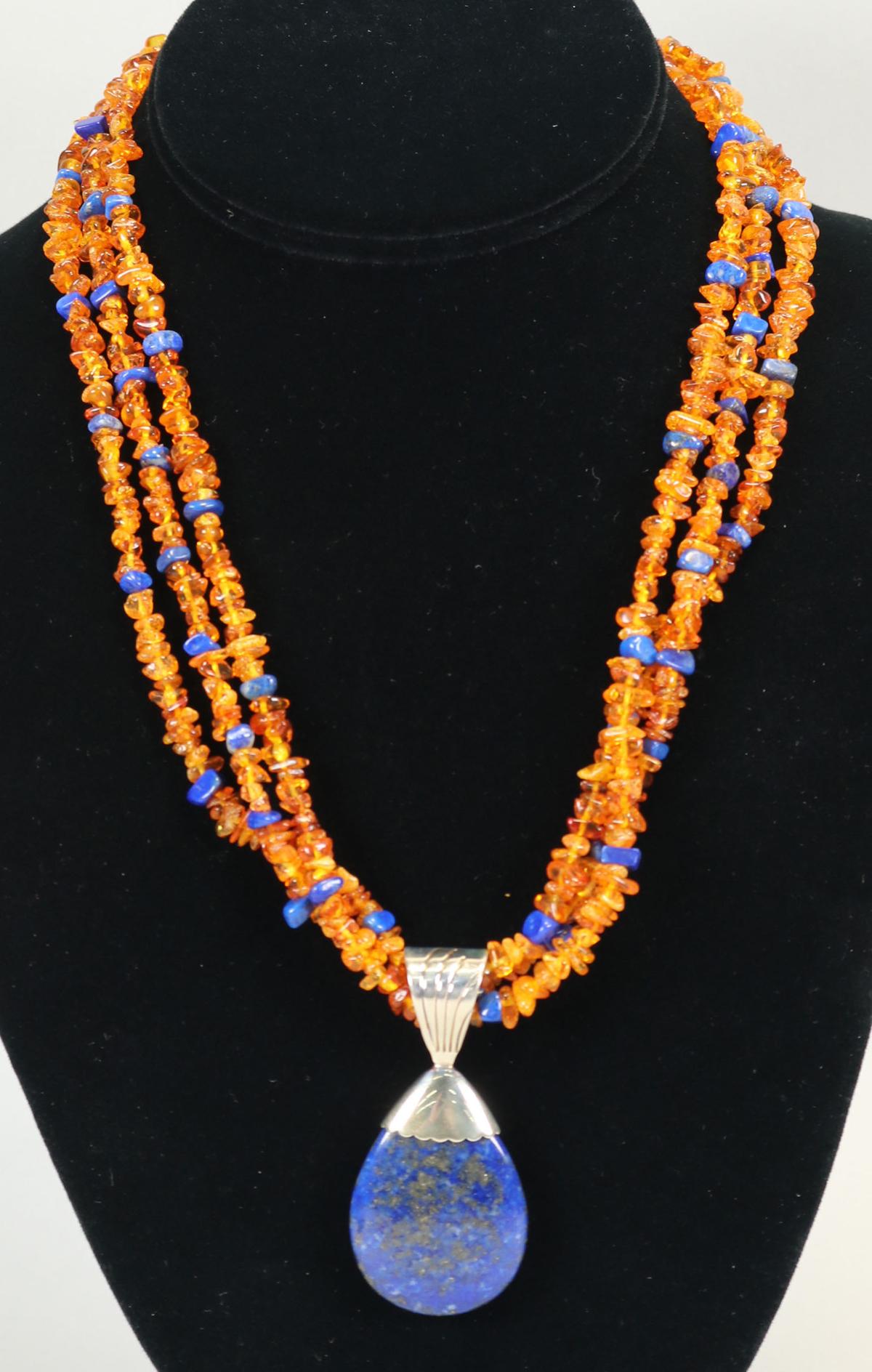 DTR Jay King 3-Strand Amber & Blue Colored Gemstone Necklace