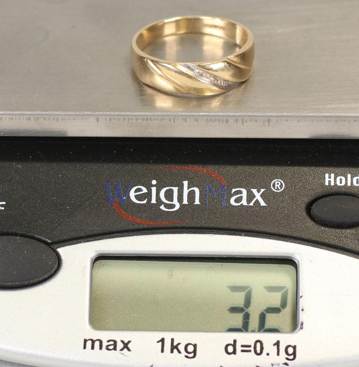 14k Men's Ring w/ Diagonal Pattern - Accent, Sz. 11, 3.2 Grams