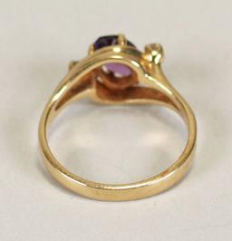 14k Ladies Ring w/ Purple Stone - Diamond Accents, Sz. 6.5