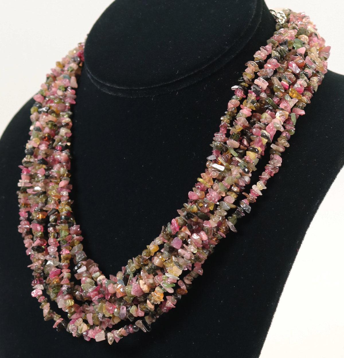 Multi Strand Gemstone Chips Necklace