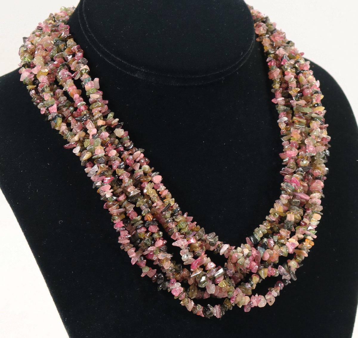 Multi Strand Gemstone Chips Necklace