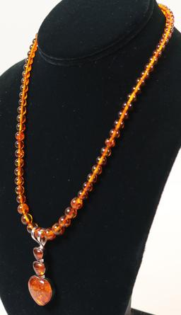 Amber Color Necklace & Amber Color Heart Pendant