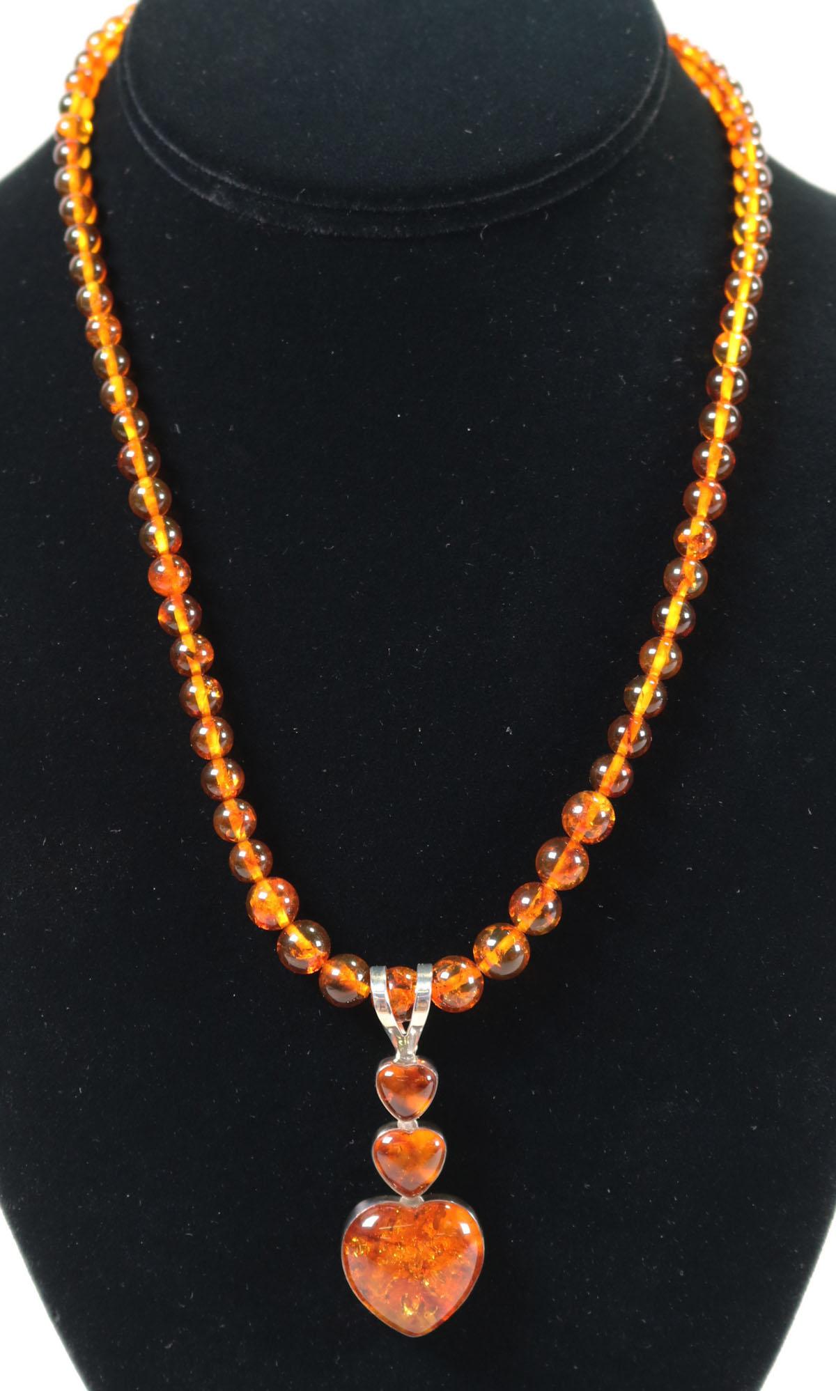 Amber Color Necklace & Amber Color Heart Pendant