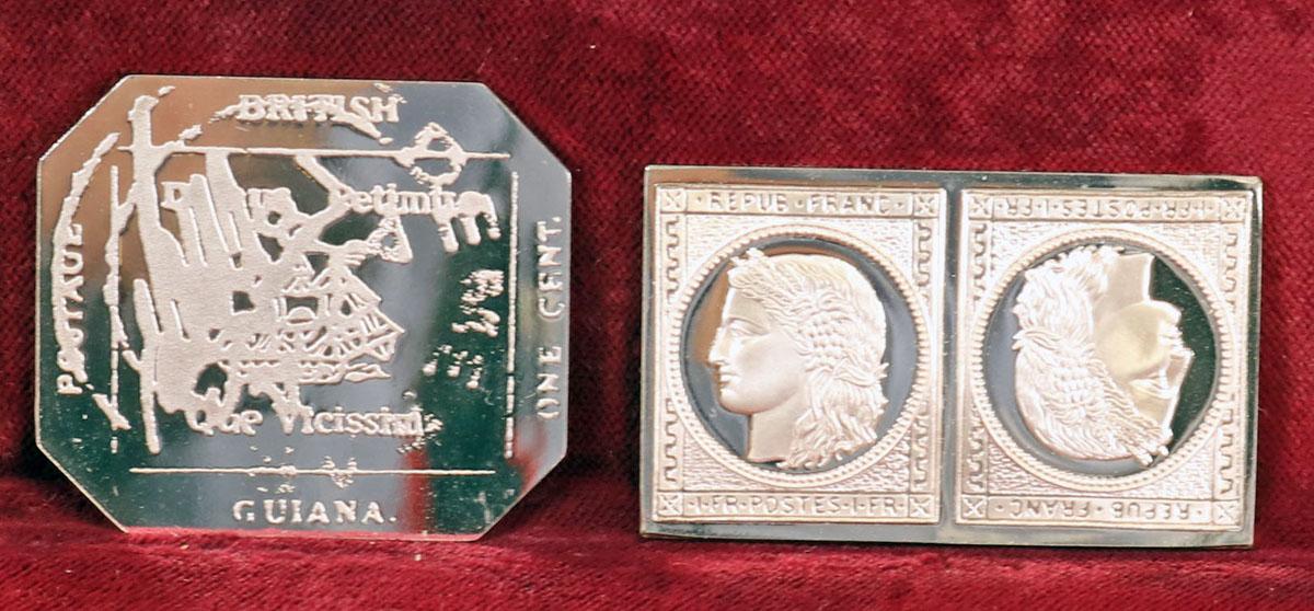 3 Sterling Silver Ingot Postage Stamp Proofs, 81 Grams