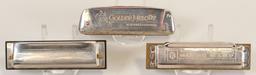 3 M. Hohner Harmonicas; Golden Melody, Blues Harp & Special 20 Marine Band