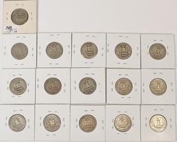 16 Washington Silver Quarters; Various Dates/Mints & 1 - 1965 Washington Quarter