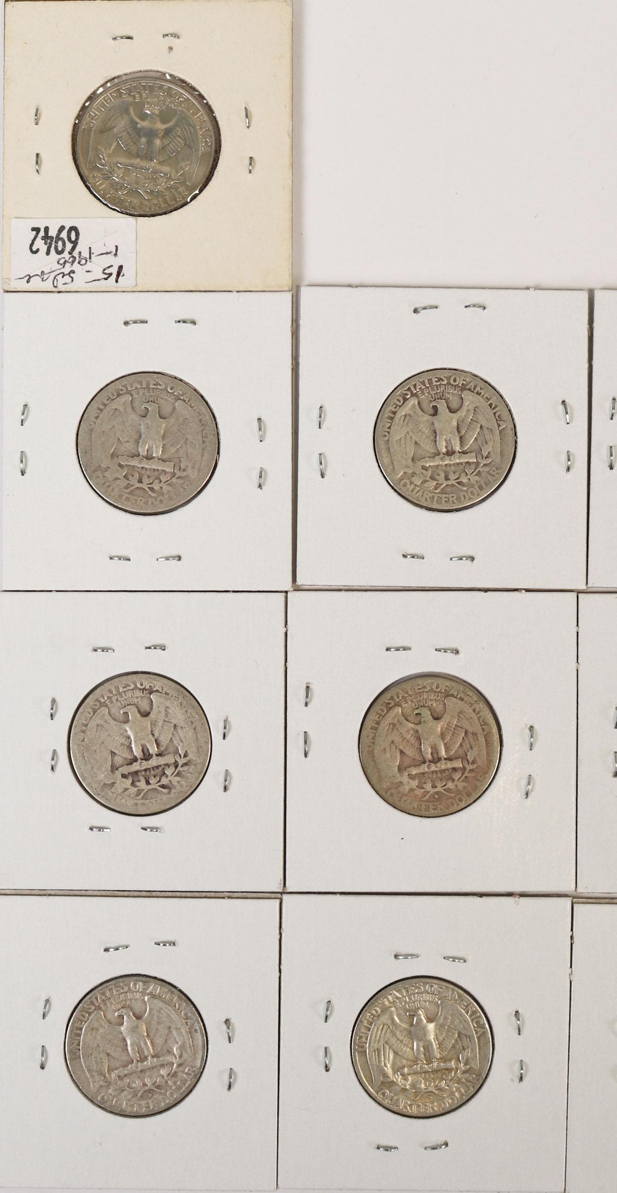 16 Washington Silver Quarters; Various Dates/Mints & 1 - 1965 Washington Quarter