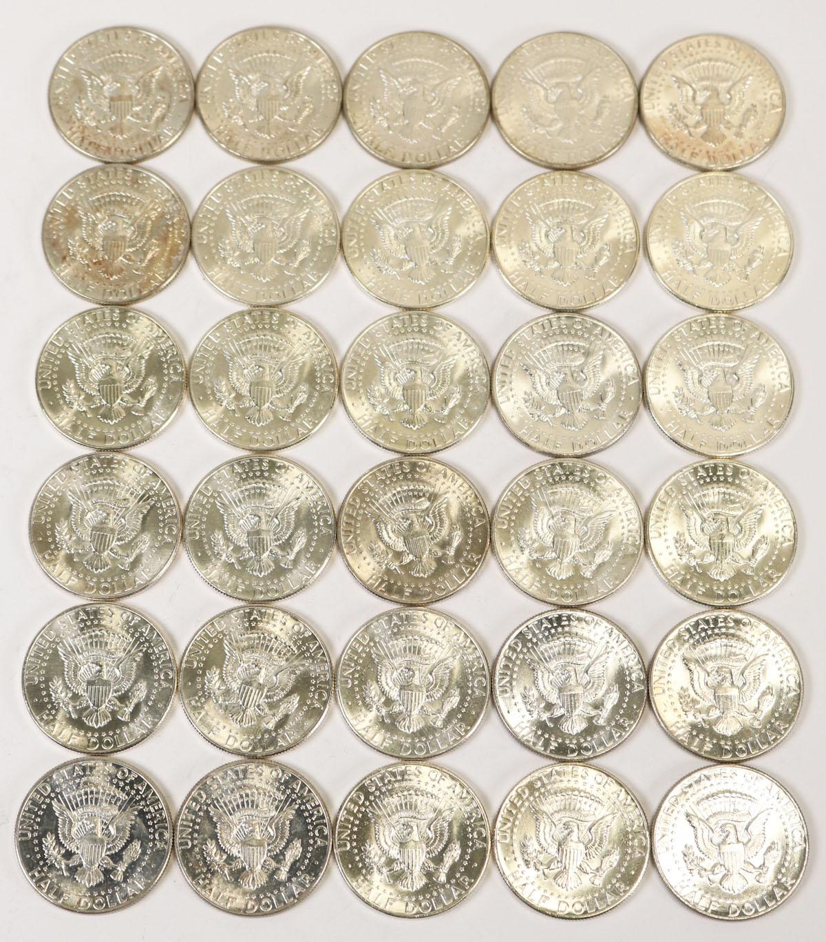 30 - 1964 Kennedy 90% Silver Half Dollars; Various Mints