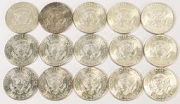 15 - 1964 Kennedy 90% Silver Half Dollars; Various Mints