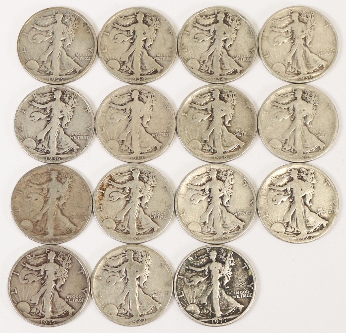 15 Walking Liberty Silver Half Dollars; All 1942 & Various Mints