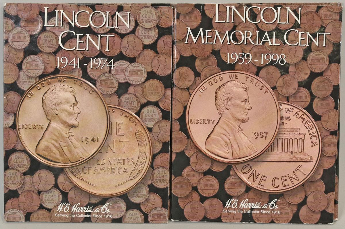 2 Lincoln Head Cent Books; 1941 to 1974 & 1959 to 1998, complete