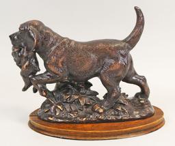 "Hunting Dog with Rabbit" Hand Painted Bronze Finished Sculpture