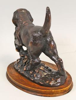 "Hunting Dog with Rabbit" Hand Painted Bronze Finished Sculpture