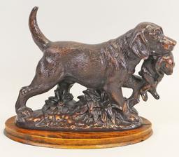 "Hunting Dog with Rabbit" Hand Painted Bronze Finished Sculpture