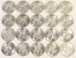 20 Kennedy Silver Half Dollars; 10 1964-P, 10 1964-D