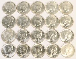 20 Kennedy Silver Half Dollars; 10 1964-P, 10 1964-D