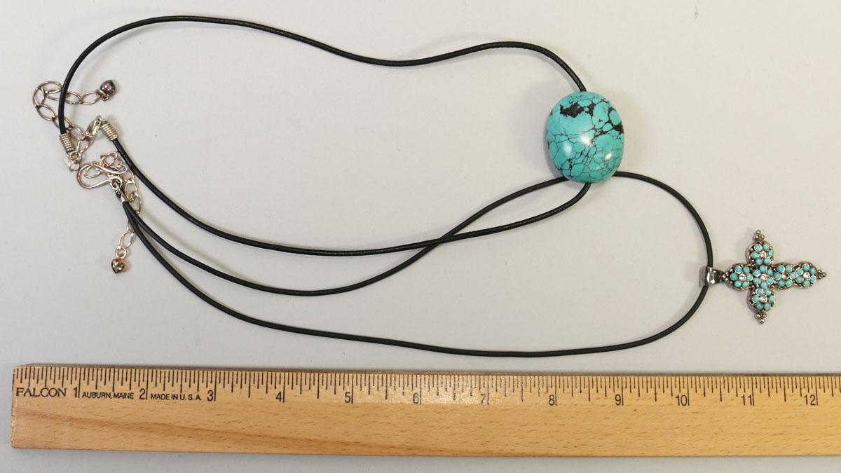 2 Turquoise Colored Pendants On Black Cord Necklaces By Jay King