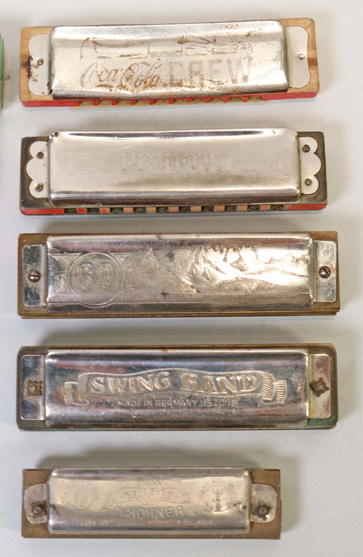 10 Harmonicas; Schylling, Coca Cola, Swing Band & More