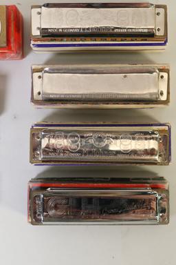 8 Harmonicas; Marine Band, Auto-Valve Harp, Old Standby Etc.