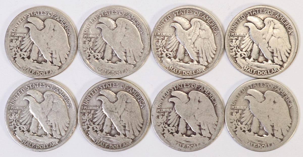 8 Walking Liberty Half Dollars Various dates/Mints