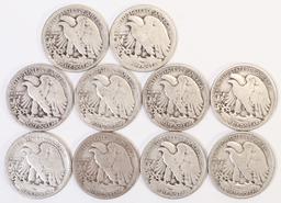 10 Walking Liberty Half Dollars Various dates/Mints