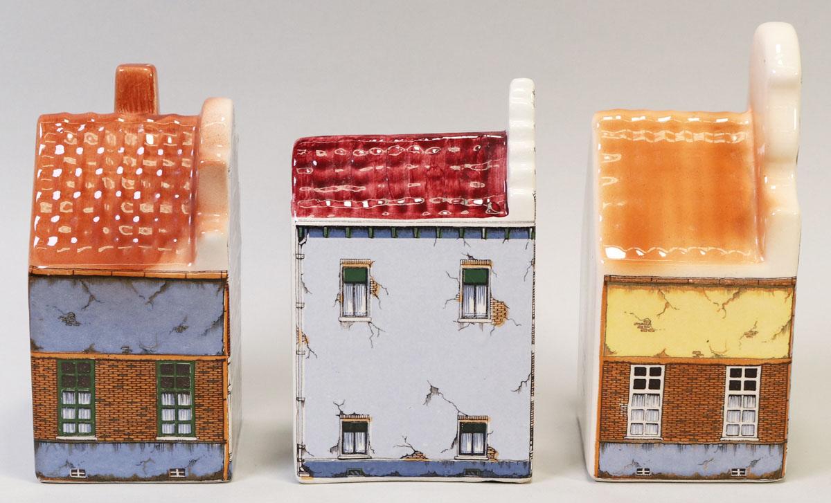 3 Polychrome Pottery Handpainted Houses, Made In Holland