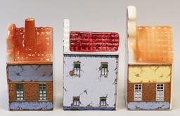 3 Polychrome Pottery Handpainted Houses, Made In Holland