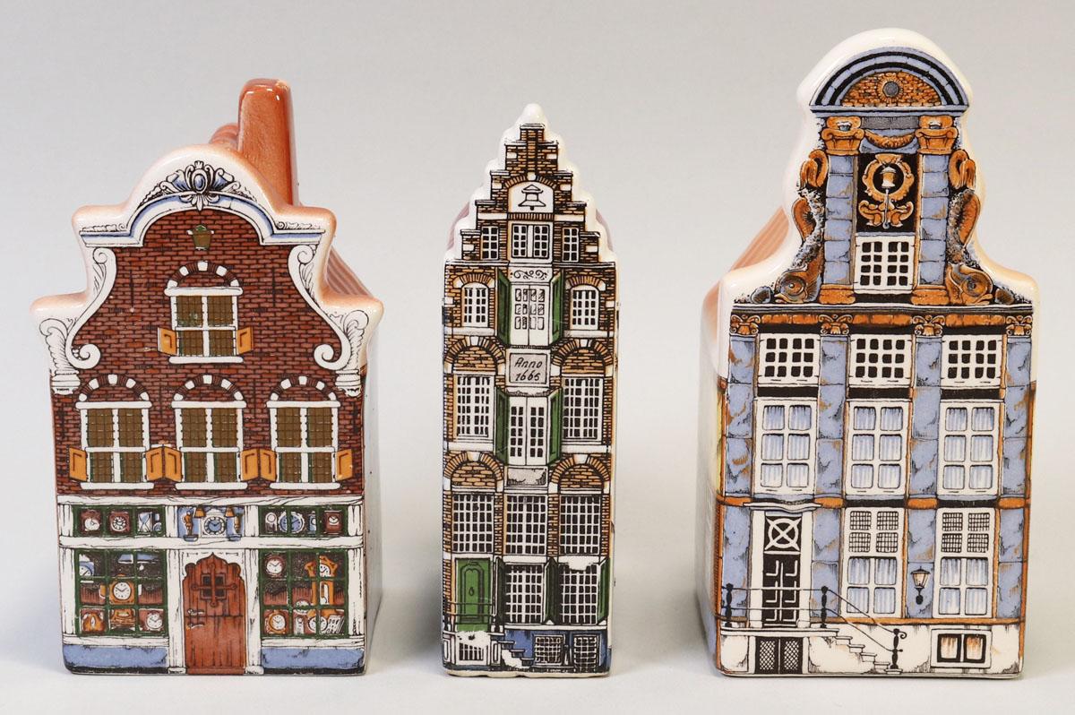 3 Polychrome Pottery Handpainted Houses, Made In Holland